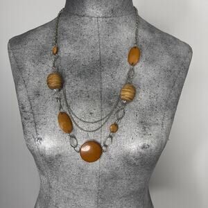 necklace Silver brown chunky beaded costume fashion jewelry multi strand